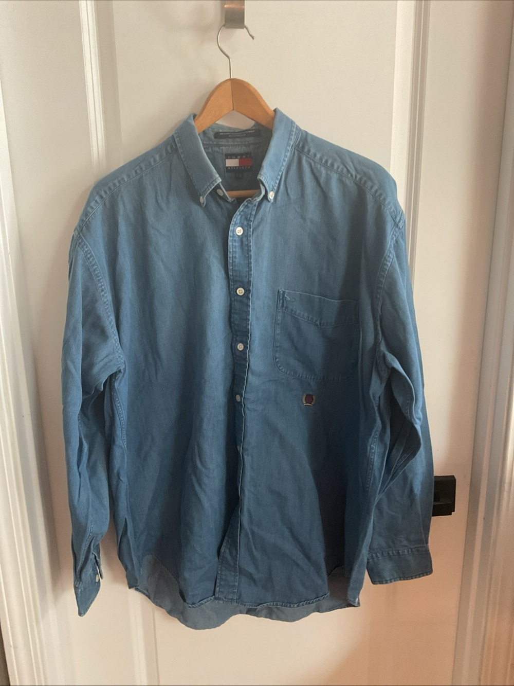 Tommy Hilfiger - Blue Denim Long Sleeve Button-Down Shirt - Men’s Size Large